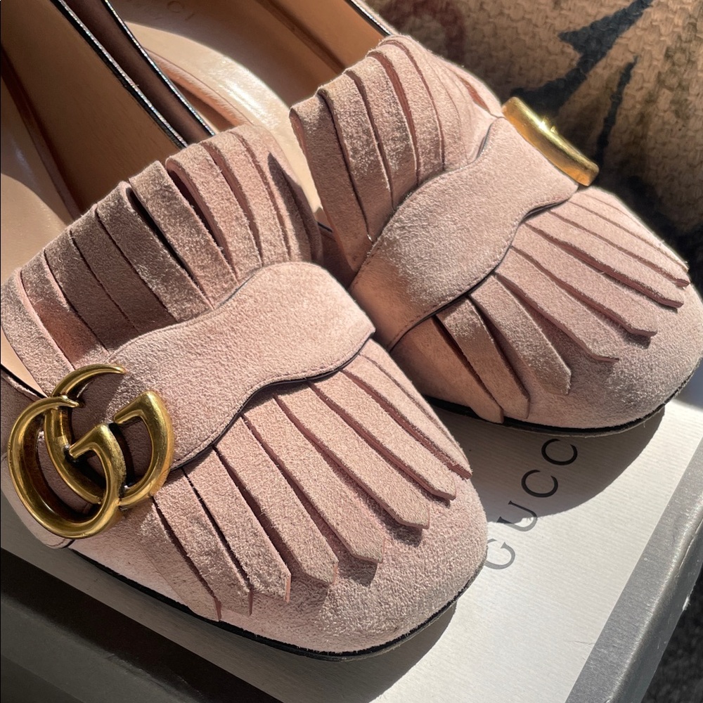 Gucci Mauve Fringe Loafers with Gold Accent/GG Marmont blush suede - Picture 8 of 8